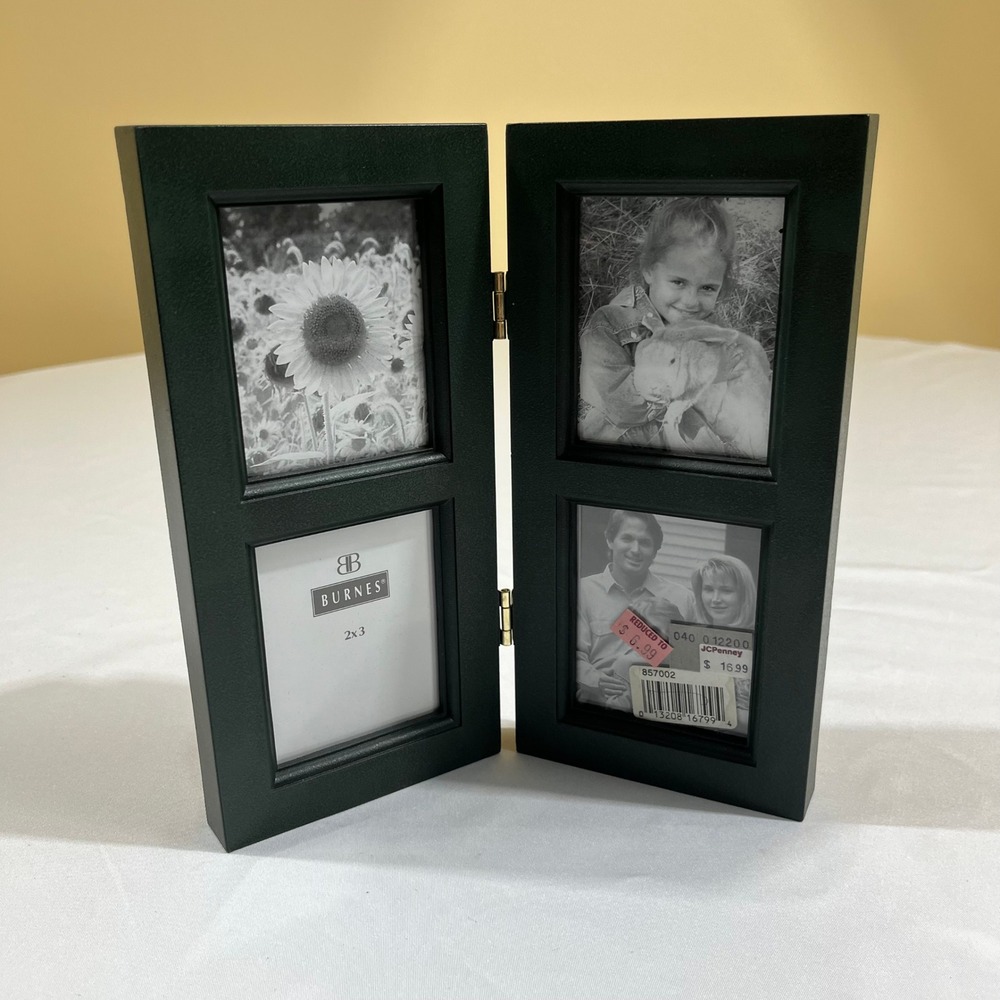 Burnes of Boston Picture Frame 2x3 Dark Green Hinged 4-Photo Wood Frame